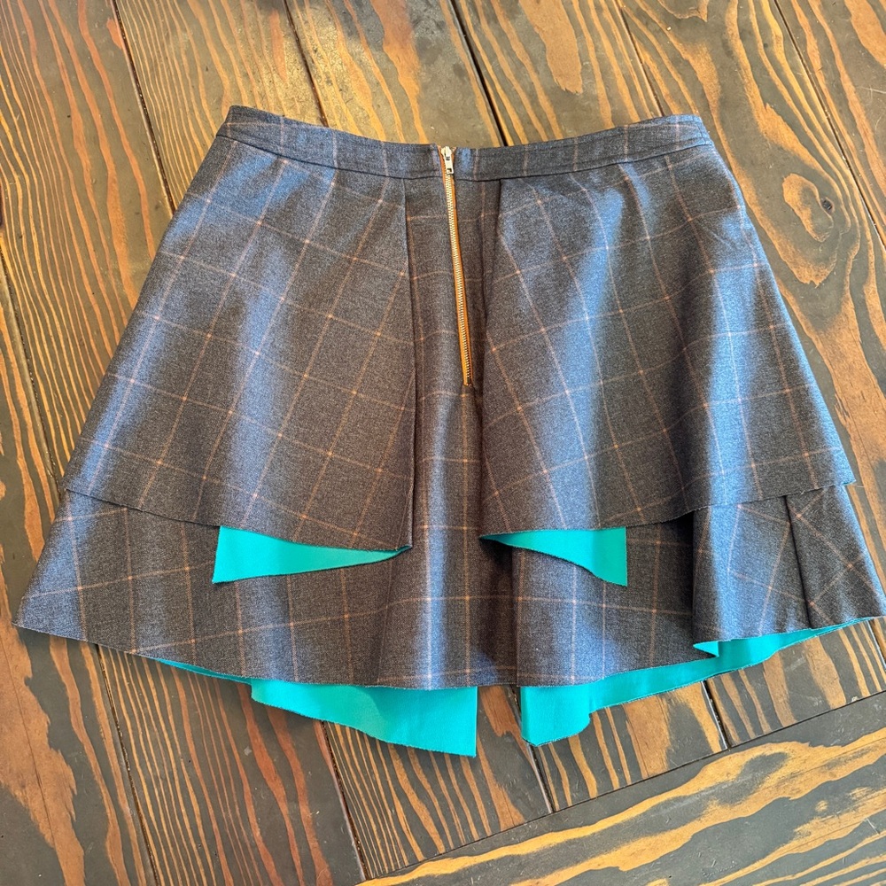 Endless Rose Plaid Layered Mini Skirt Teal Lined Size L - Picture 2 of 5